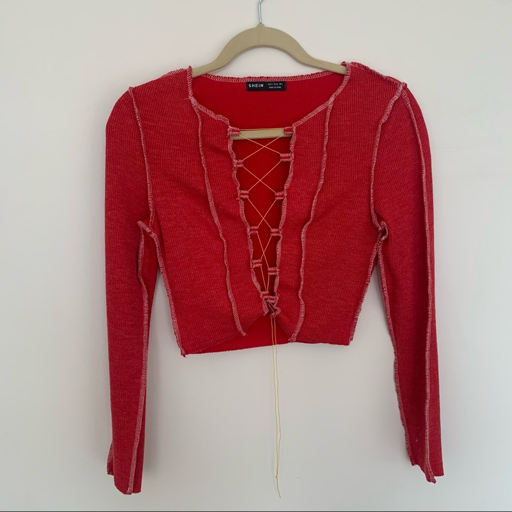 red lace up top